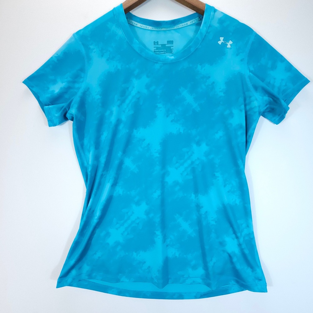 Under Armour Shirt Womens Medium Blue Skate Tie Dye Heatgear Short Sleeve Tee